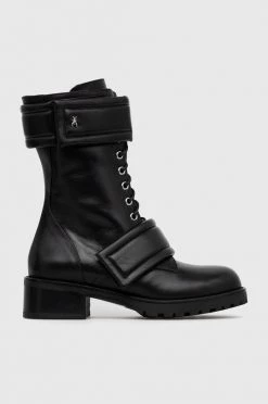 Γυναικεία Μποτάκια Δερμάτινα Workers Patrizia Pepe χρώμα: μαύρο