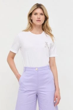 Γυναικεία Κοντομάνικο Βαμβακερό μπλουζάκι Patrizia Pepe άσπρο