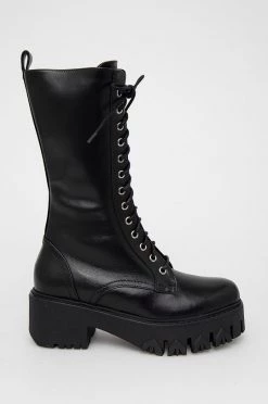 Γυναικεία Μποτάκια Δερμάτινα Workers Patrizia Pepe χρώμα: μαύρο